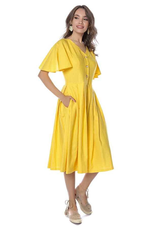 Rochie midi cu maneci evazate citron Remy