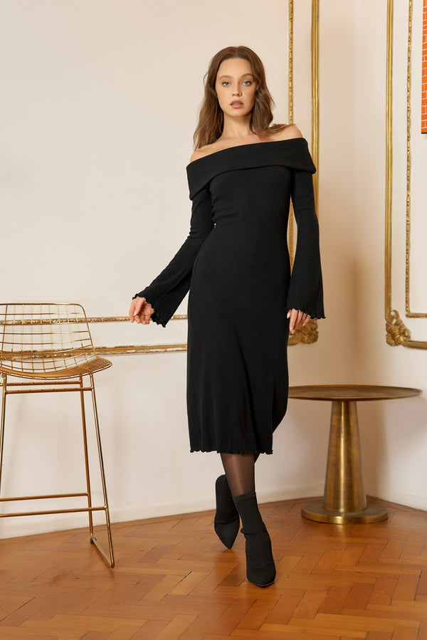 Rochie midi cu decolteu pe umeri din tricot Fireplace